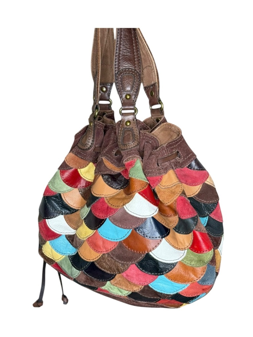 Vintage Y2K: Lucky Brand 𖦹 Patchwork Suede Leather Hobo Bag Handbag 𖦹 Festival - Picture 3 of 16